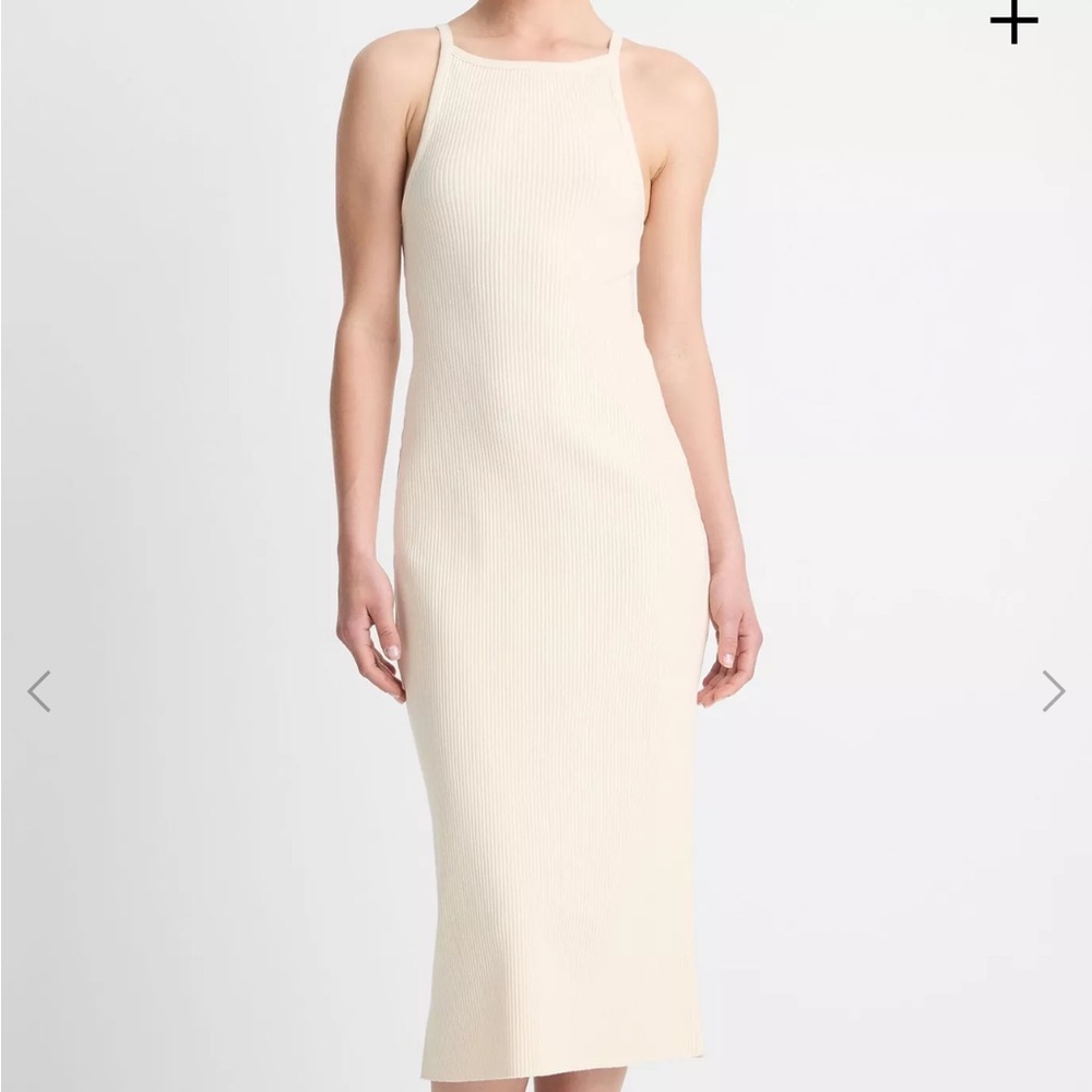 Vince tan Womens Cotton-Blend Ribbed High-Neck Tank Dress XL